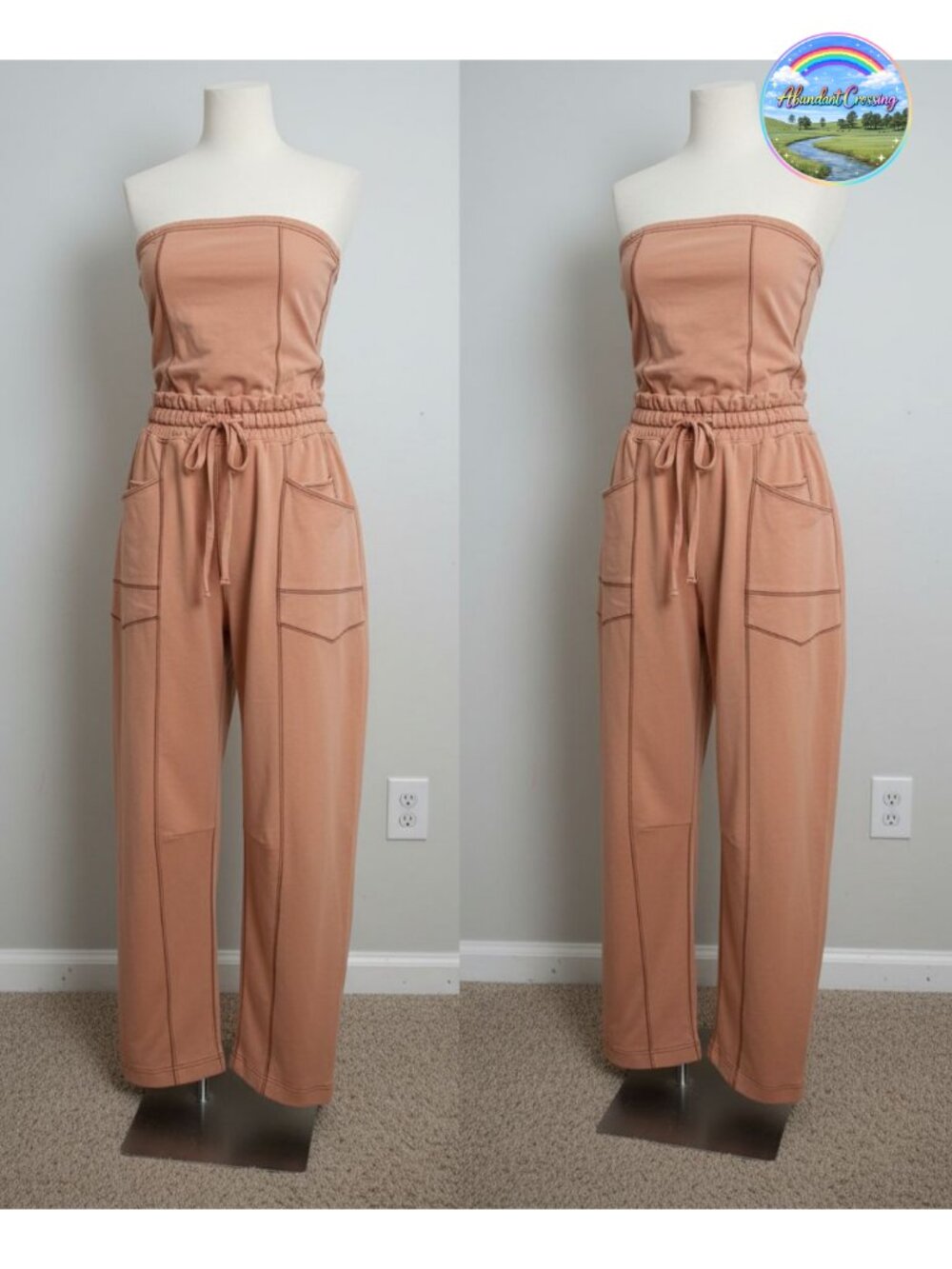 Women's Strapless Wide Leg Jumpsuit Off Shoulder Romper One Piece Pockets